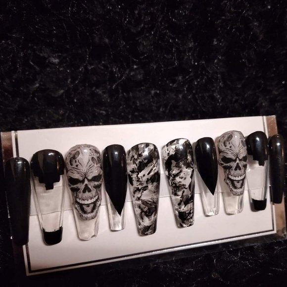 Clear n blk skull with smoke effect witchy gothic luxury nails  pPN09 - Picture 3 of 3
